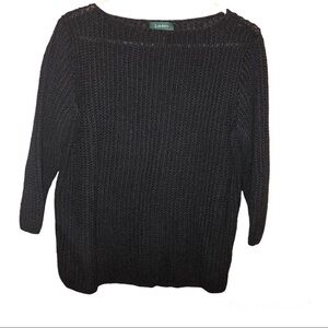 Lauren Ralph Lauren Linen Blend 3/4 Sleeve Sweater‎ Black Medium